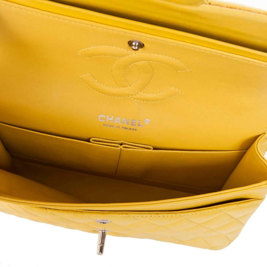 Women's CHANEL  Classic Double Flap Bag Quilted Yellow Leather