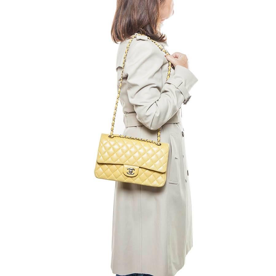 CHANEL  Classic Double Flap Bag Quilted Yellow Leather 3