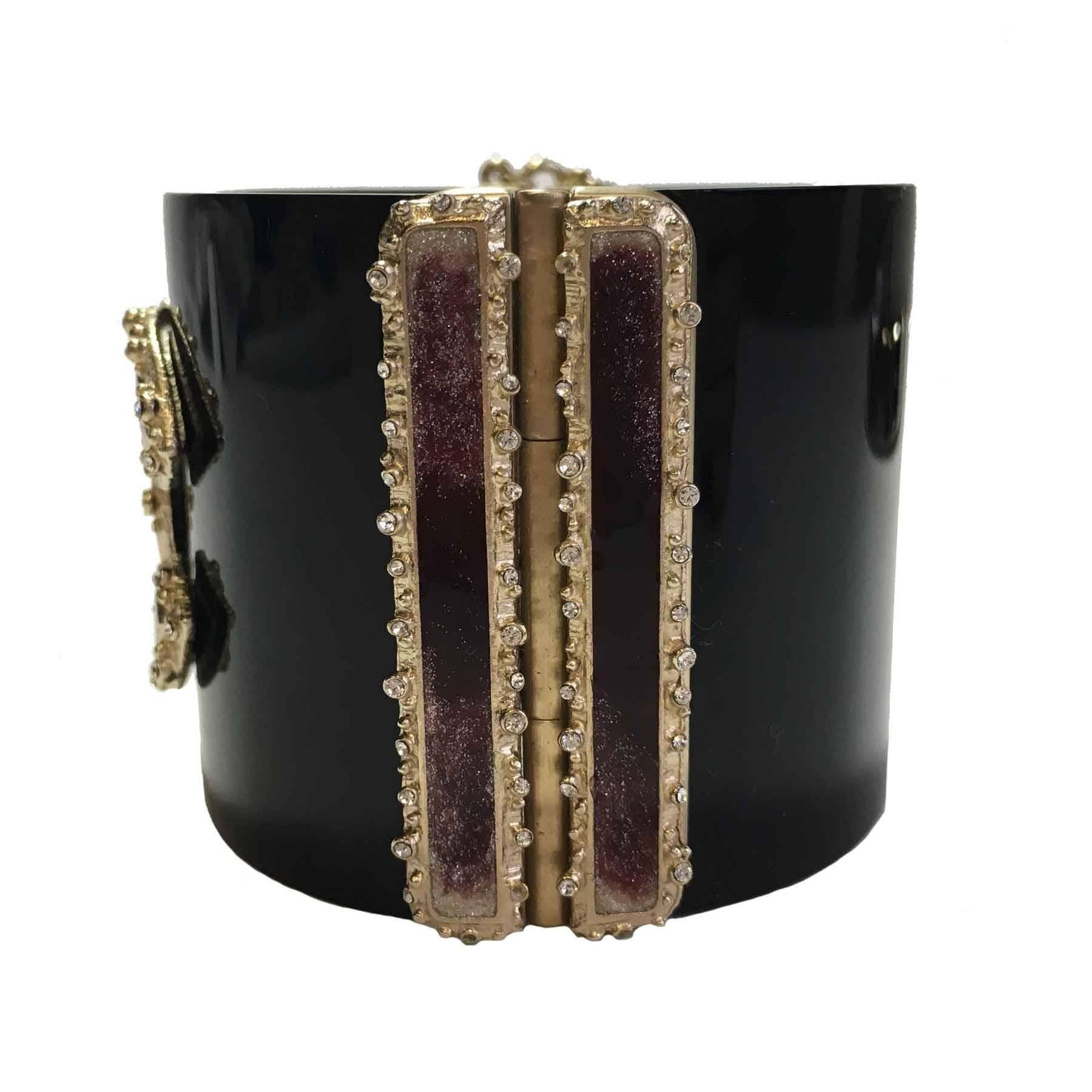 Women's CHANEL Black Cuff, CC in Gilded Metal and Burgundy Resin