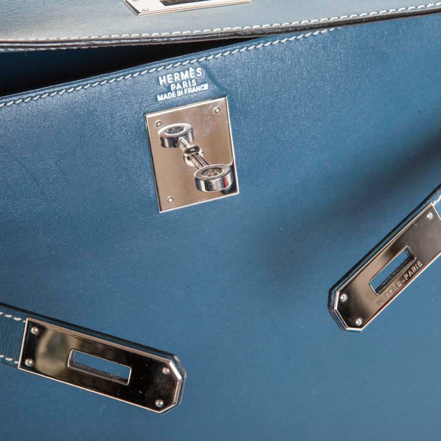 HERMES 'Kelly 2' 32 Bag in Blue Jean Leather 2