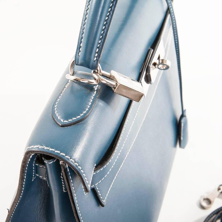 HERMES 'Kelly 2' 32 Bag in Blue Jean Leather 3
