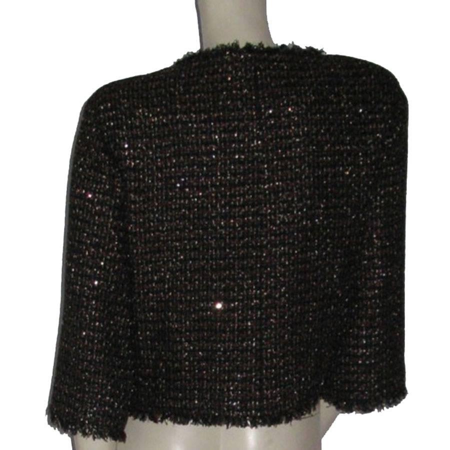 Black CHANEL Short Jacket in Bicolor Tweed Size 40FR