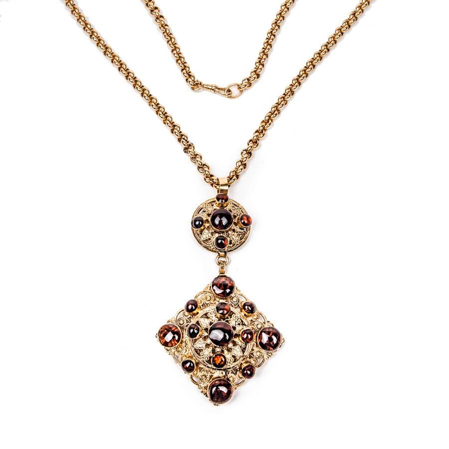 MARGUERITE DE VALOIS Couture Long Necklace in Golden Metal and Molten Glass 1