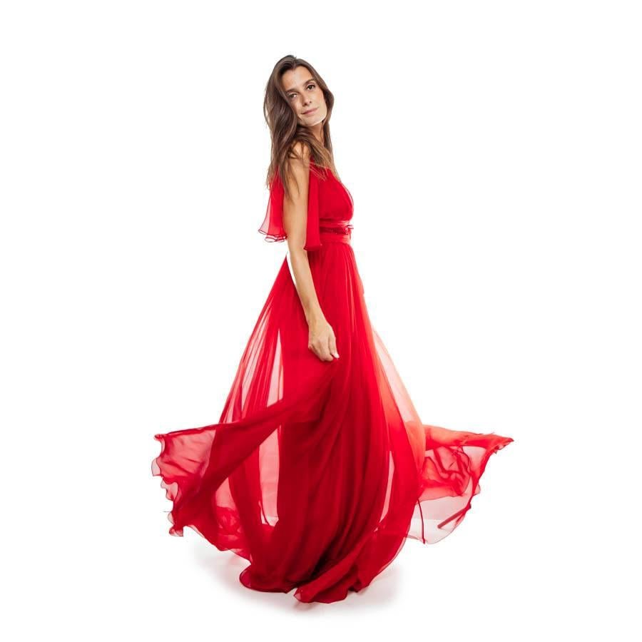ELIE SAAB Vestido de noche de gasa rojo Talla 38EU Rojo en venta