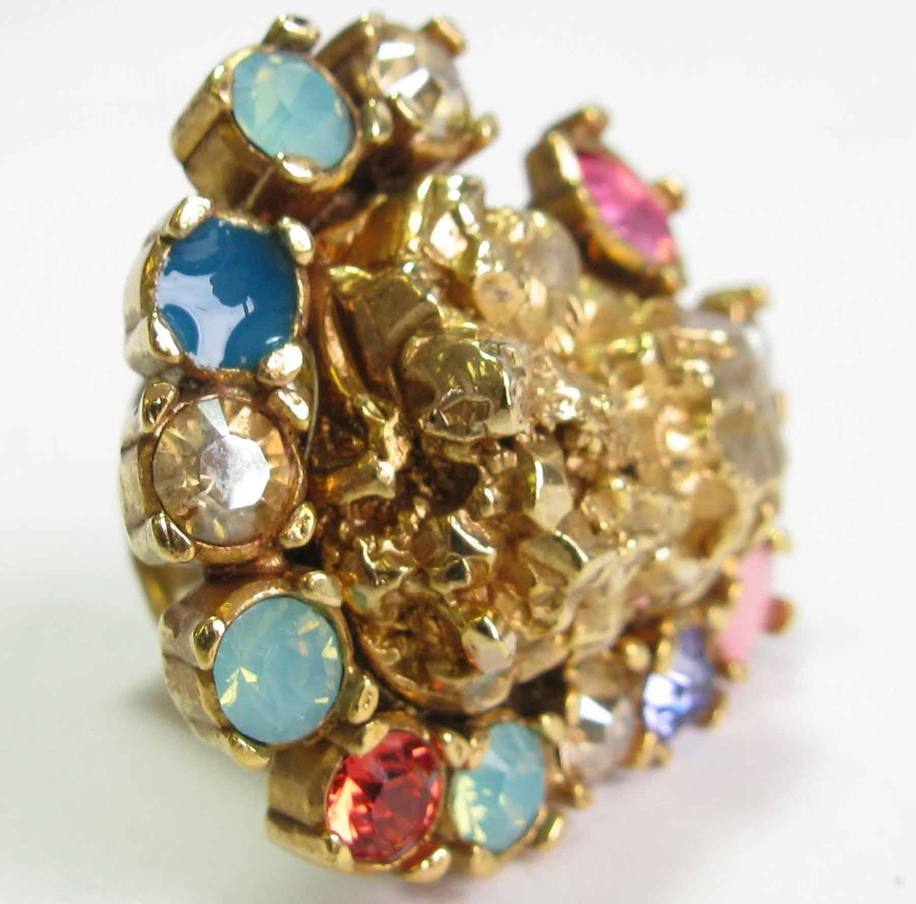 YVES SAINT LAURENT Heart Ring in Gilded Metal and Multicolored Rhinestones S49EU 3