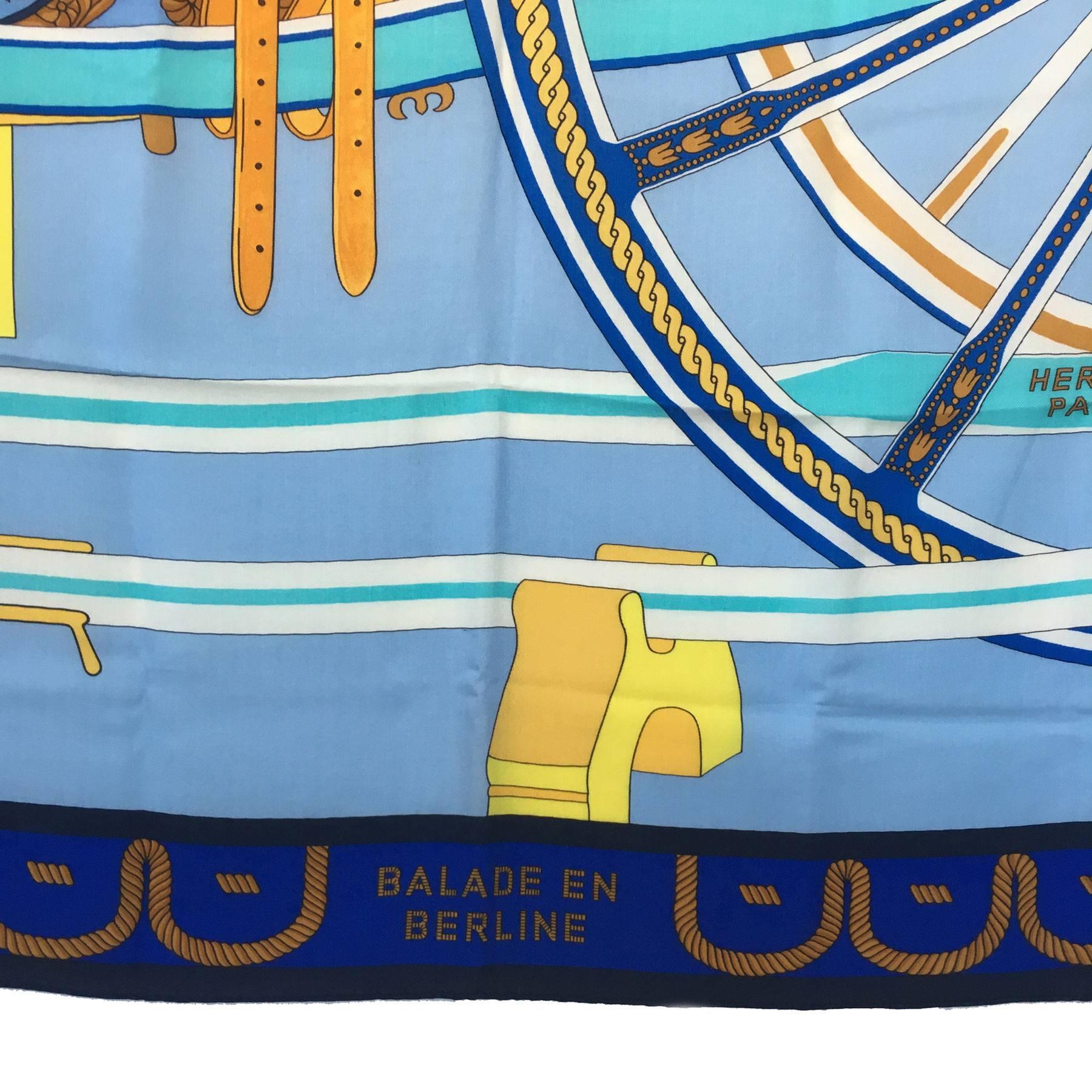 HERMES Shawl 'Balade en Berline' in Blue and Yellow Cashmere and Silk 1