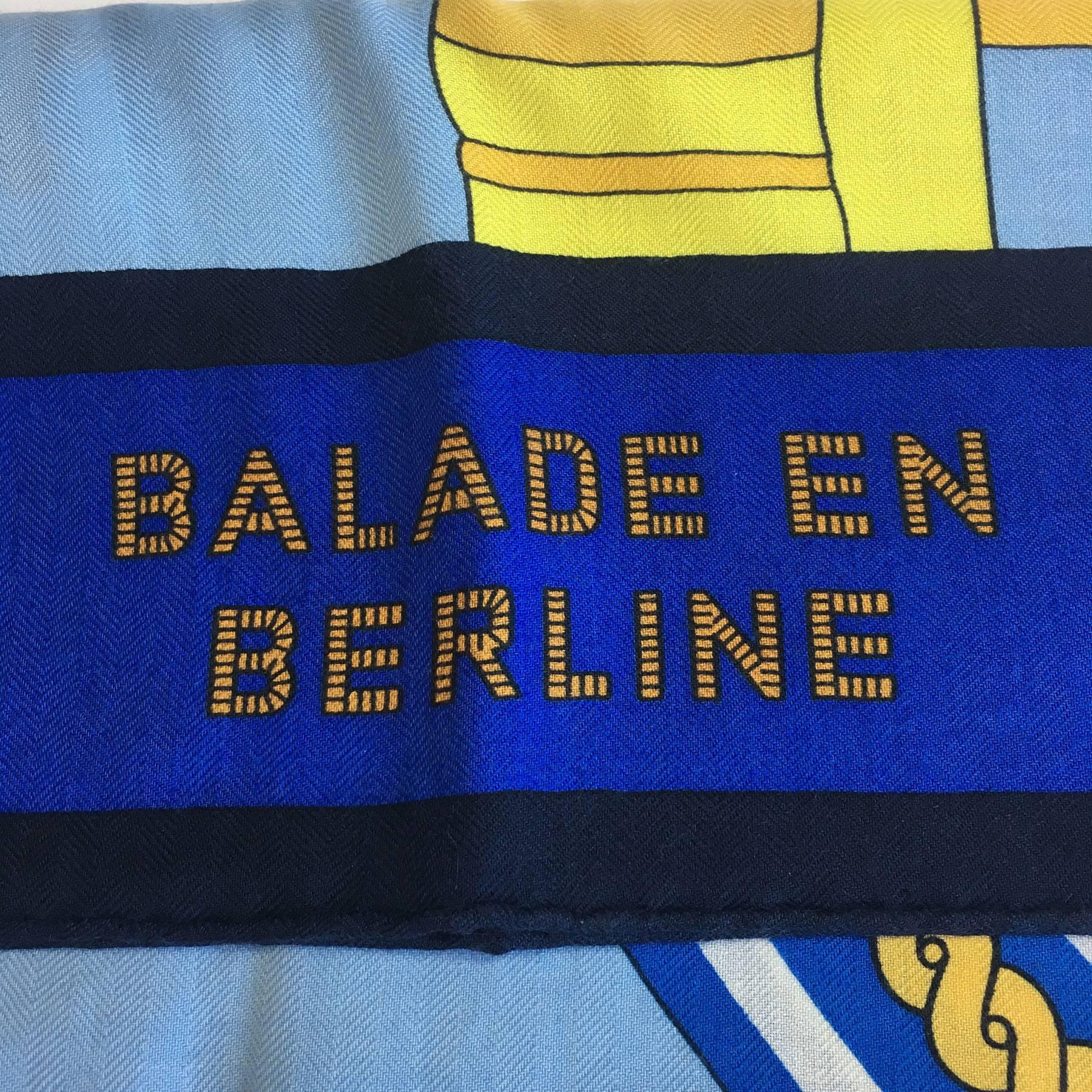 HERMES Shawl 'Balade en Berline' in Blue and Yellow Cashmere and Silk In Excellent Condition In Paris, FR