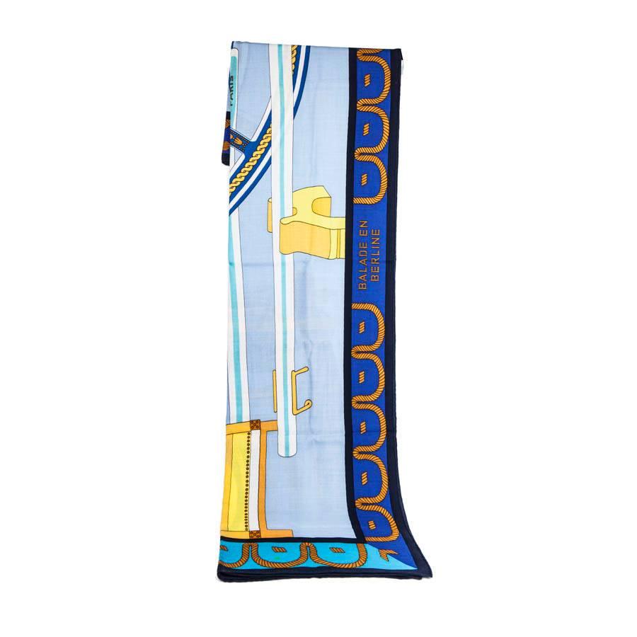 HERMES Shawl 'Balade en Berline' in Blue and Yellow Cashmere and Silk 2