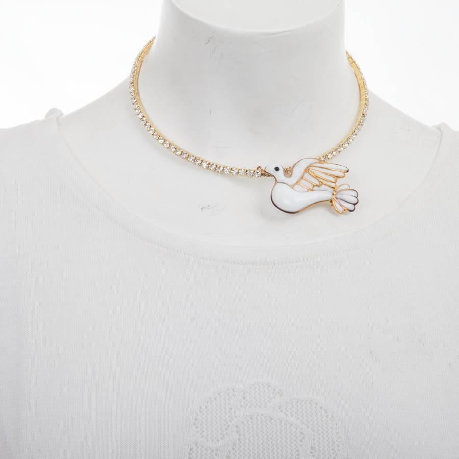 Loulou de la Falaise Choker Necklace in Gilded Metal, Dove Pendant and Brilliant In Excellent Condition In Paris, FR
