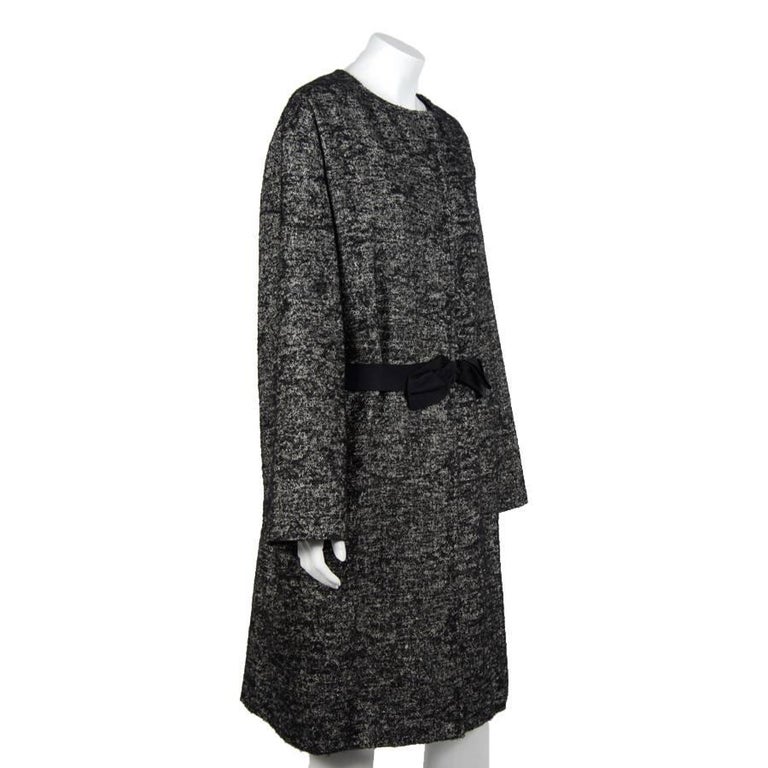 LANVIN Long Coat in Black and White Linen, Wool and Alpaca Size 44EU ...