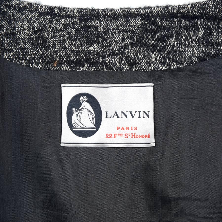 Women's LANVIN Long Coat in Black and White Linen, Wool and Alpaca Size 44EU