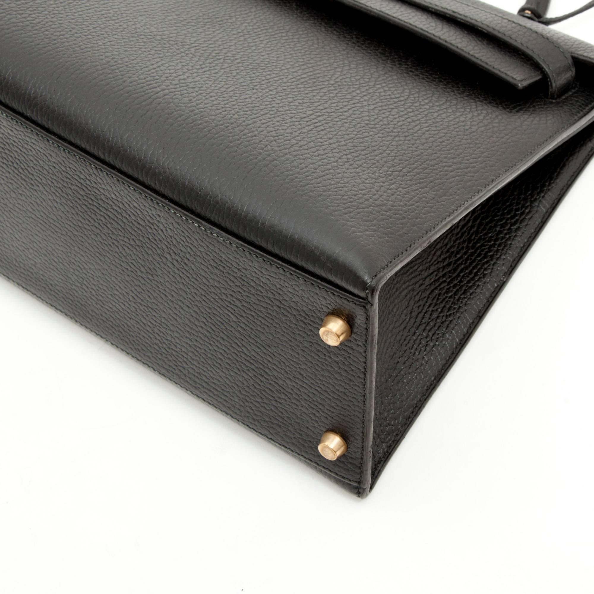 Black  HERMES 'Kelly 32' in black Ardennes Cowhide with Stitching Saddler