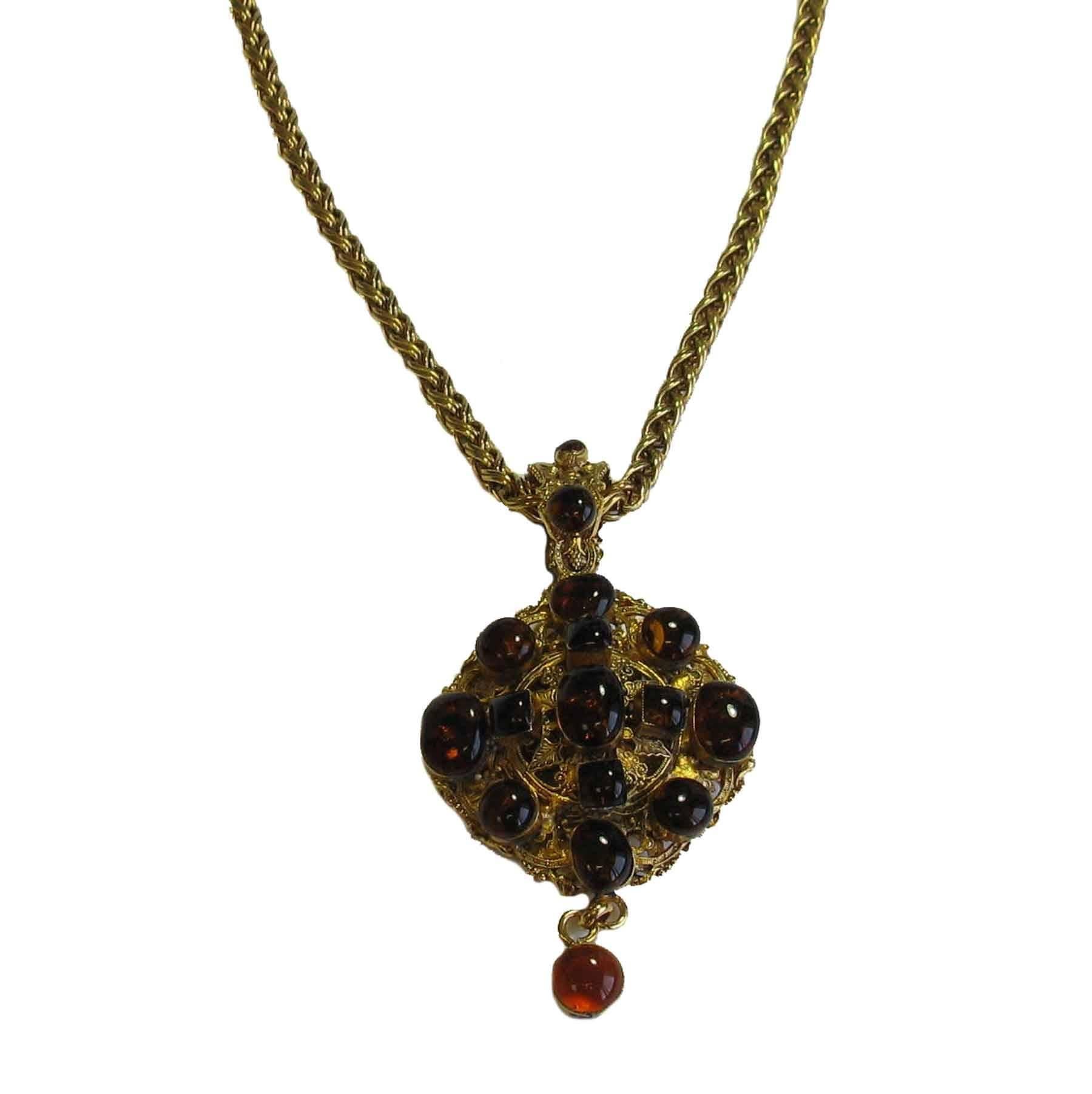Women's MARGUERITE DE VALOIS Necklace in Gilded Metal and Pendant in Topaze Molten Glass