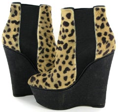 GIAMBATISTA VALLI Wedge Boots in Leopard Printed Foal Size 38