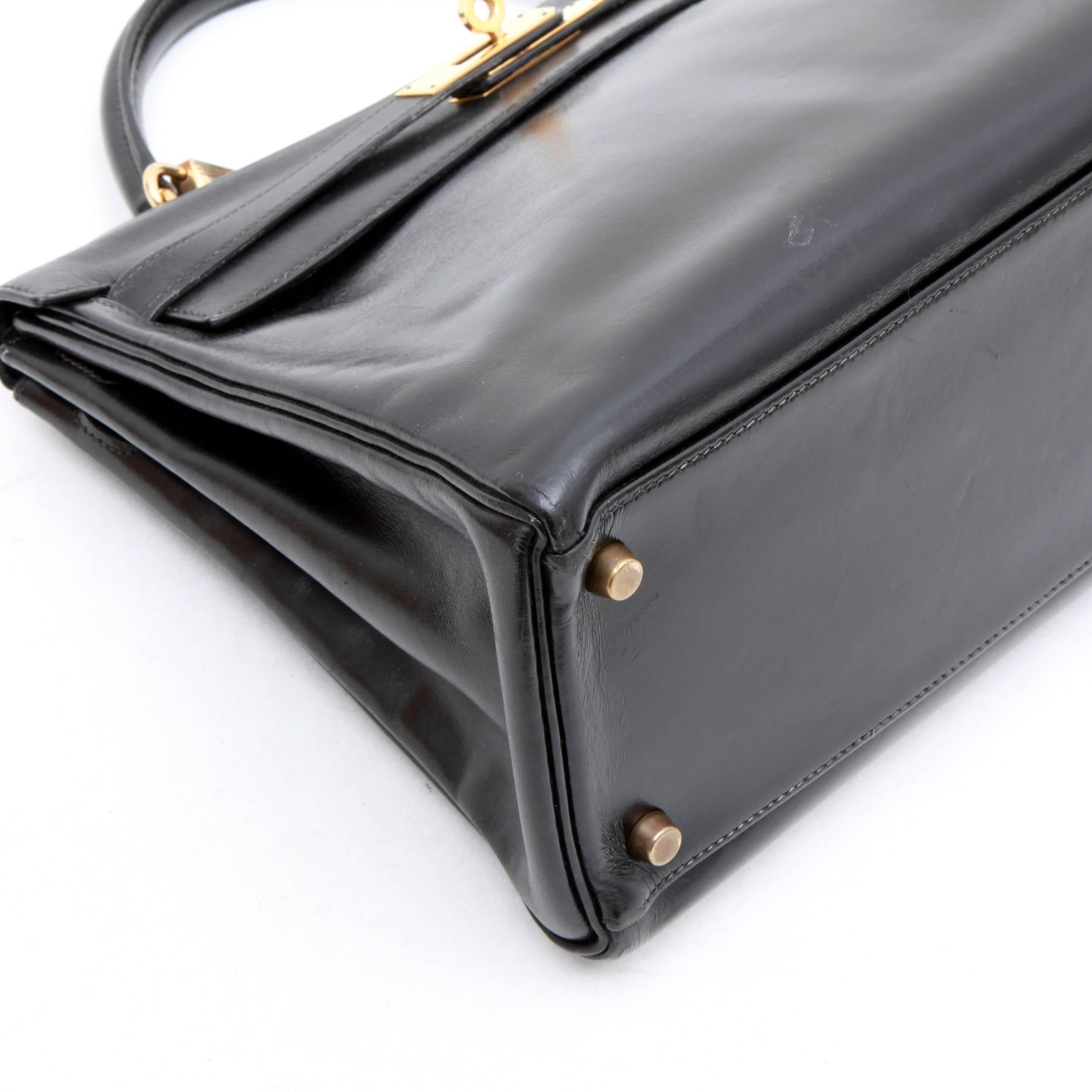 Women's HERMES Kelly 32 Vintage Bag in Black Box Retourné Leather