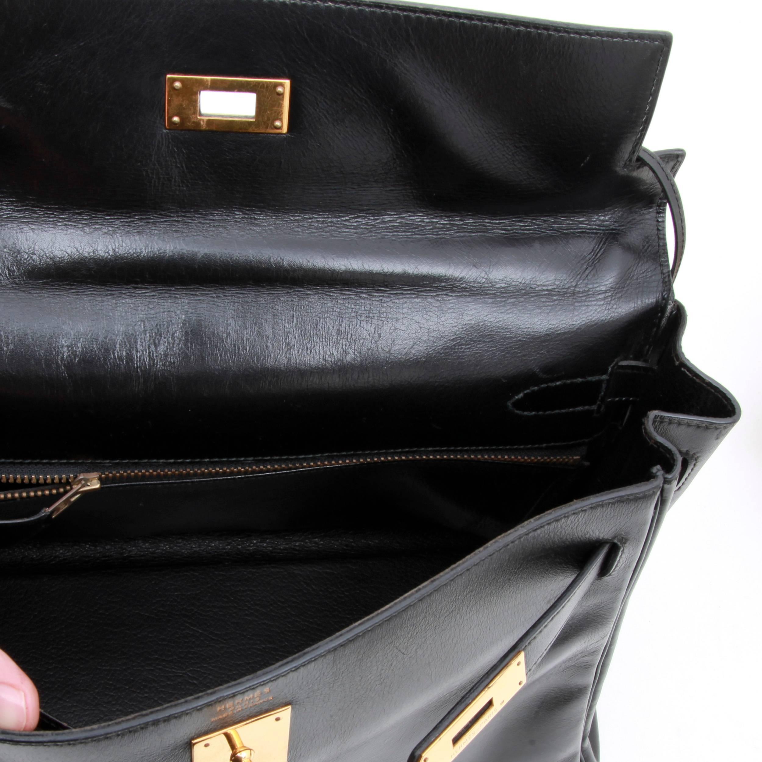HERMES Kelly 32 Vintage Bag in Black Box Retourné Leather 5