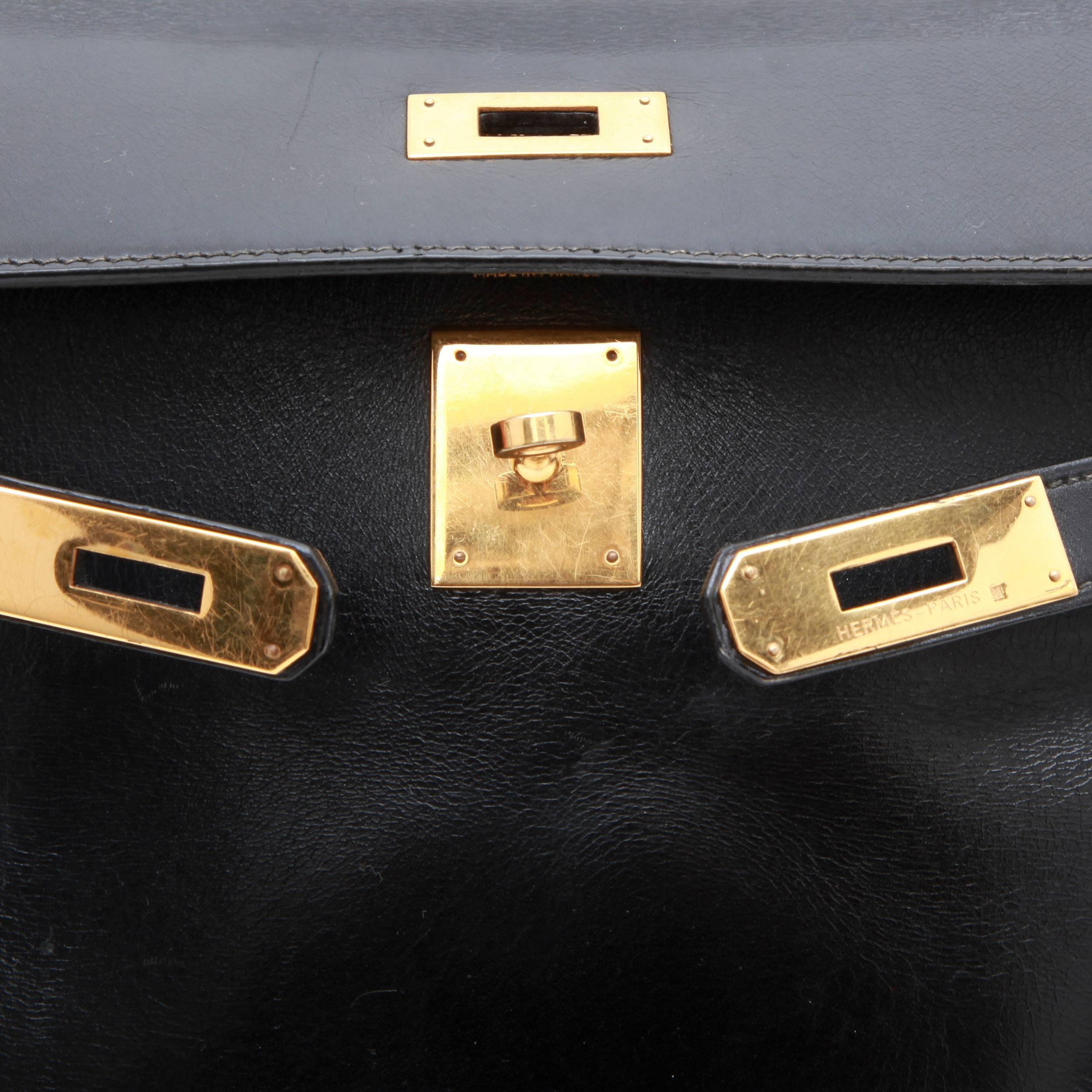 HERMES Kelly 32 Vintage Bag in Black Box Retourné Leather 4