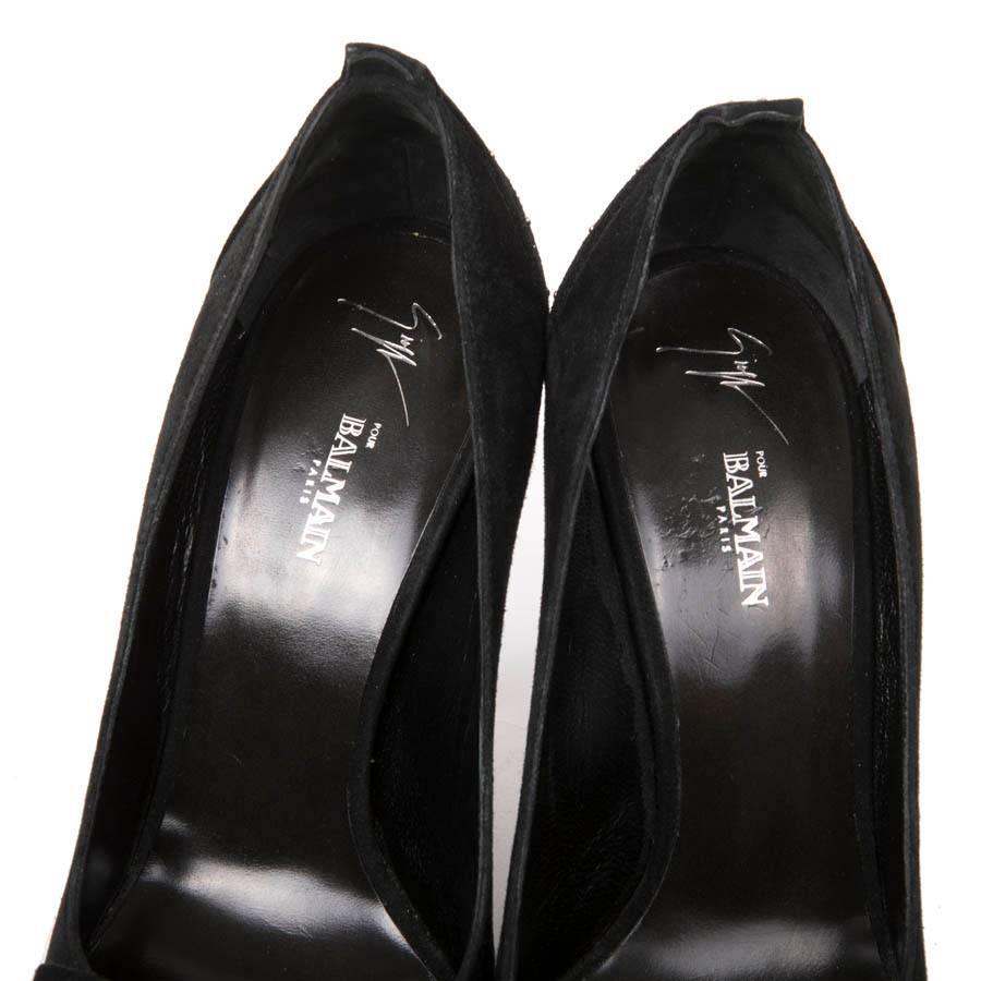 Giuseppe Zanotti for Balmain High Heels in Black Velvet and Gilded Studs 39EU In Good Condition For Sale In Paris, FR