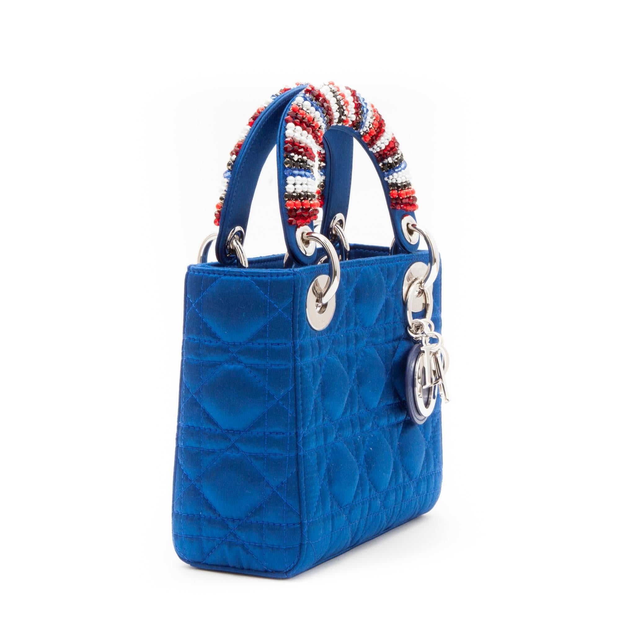 CHRISTIAN DIOR Lady D Bag In Electric Blue Silk Satin In Excellent Condition In Paris, FR