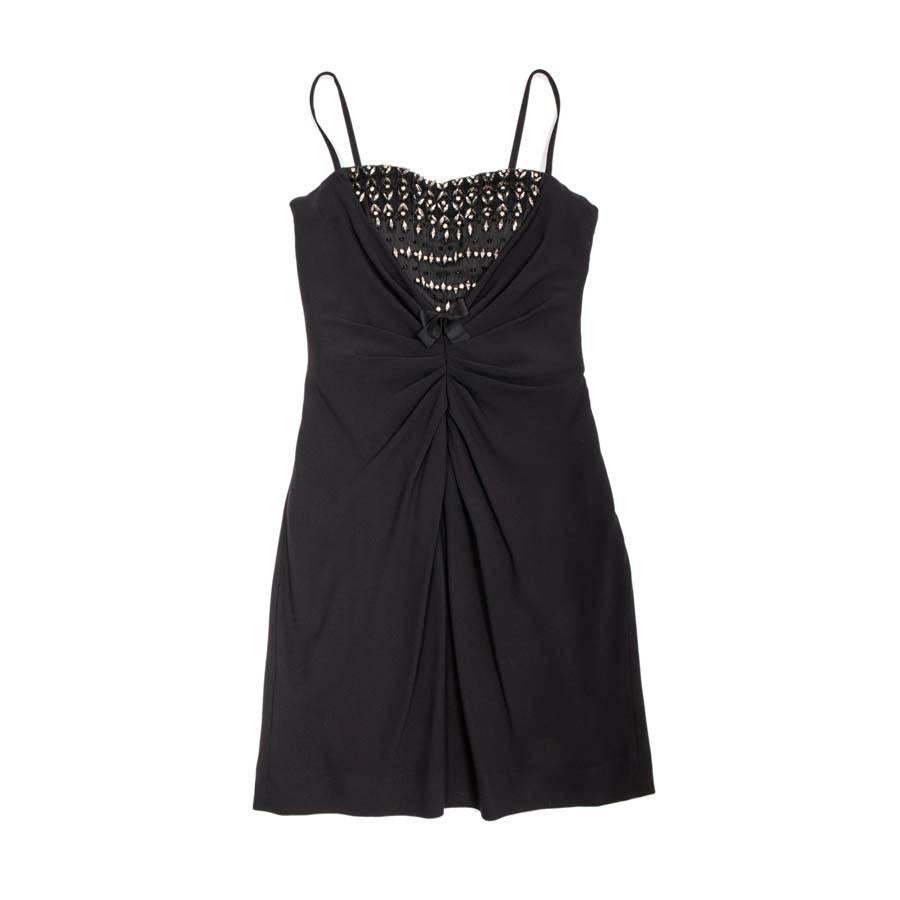 CHRISTIAN DIOR Black Cocktail Dress Embroidered with Brilliant and Black Pearls For Sale