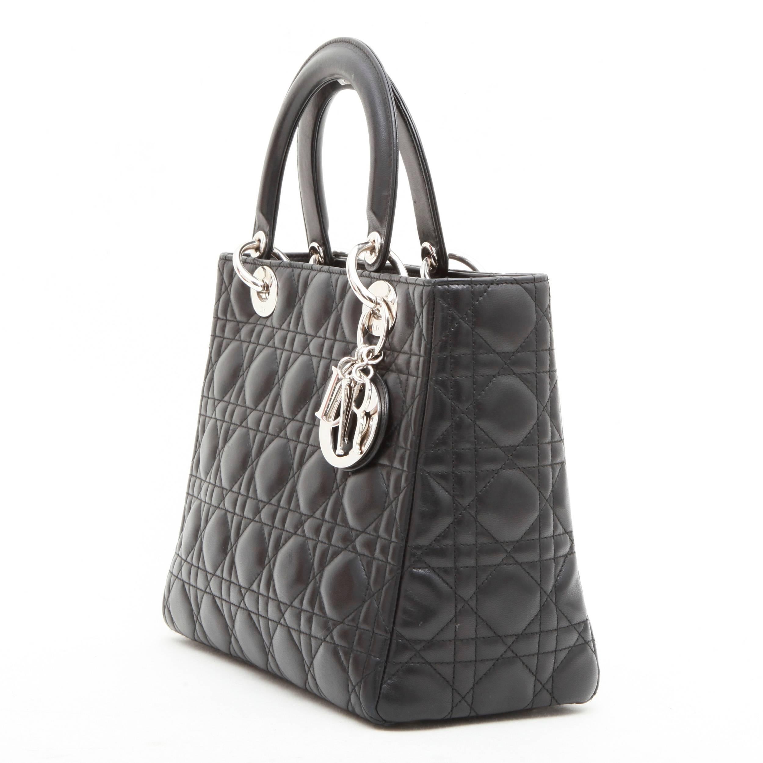 CHRISTIAN DIOR 'Lady Dior' Bag in Black Quilted Leather 6