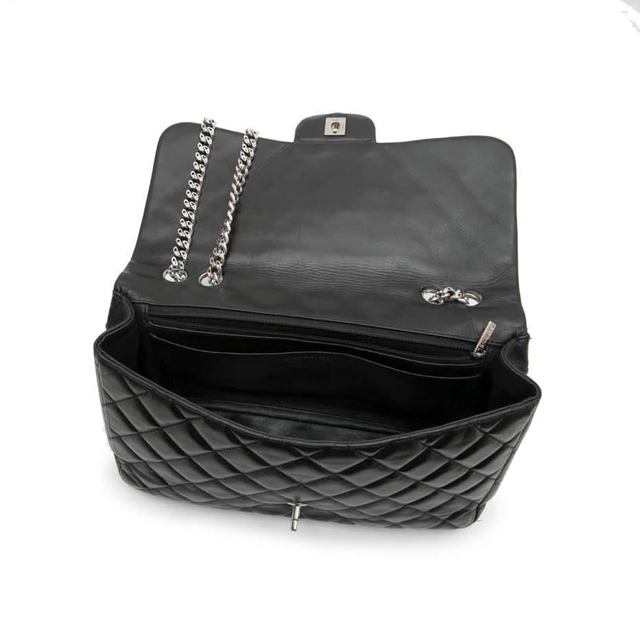 Women's CHANEL 'Jumbo' Flap Bag in Black Smooth Quilted Lambskin Leather