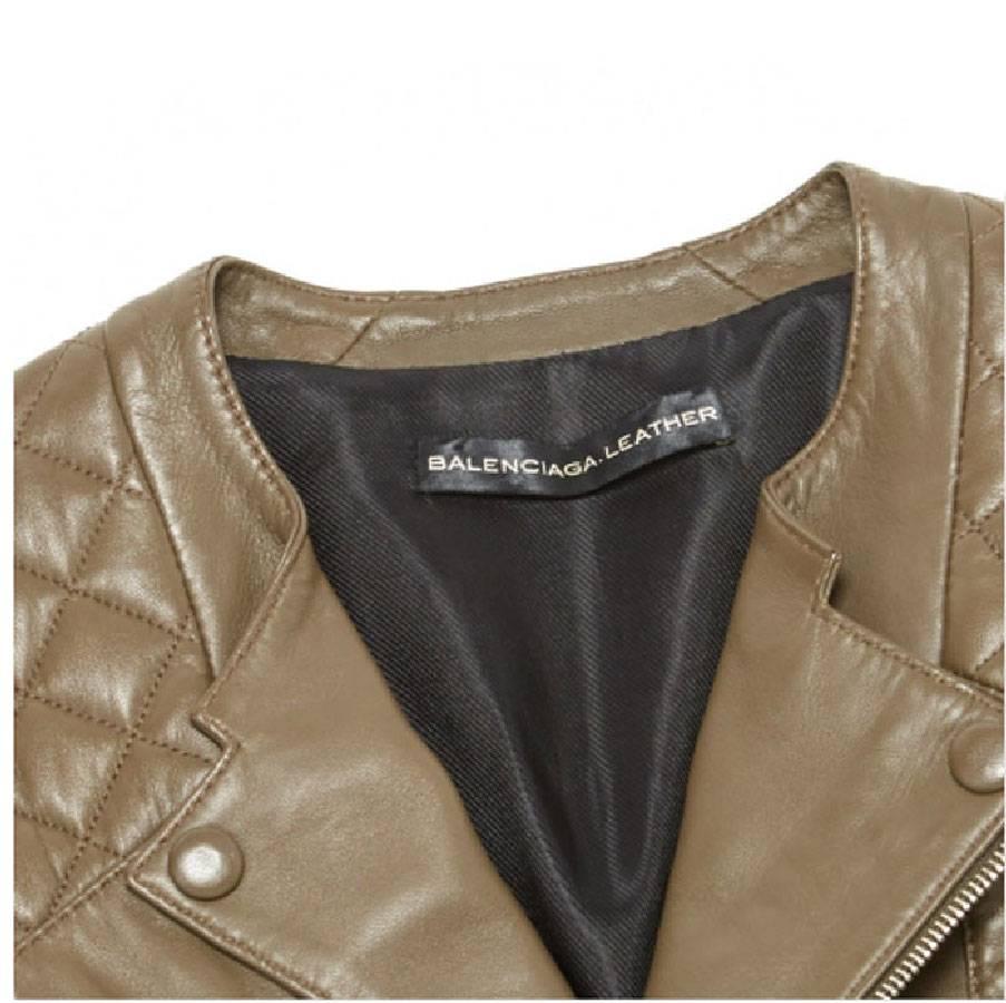 Brown BALENCIAGA Perfecto Jacket in taupe Lamb Leather Size 38FR