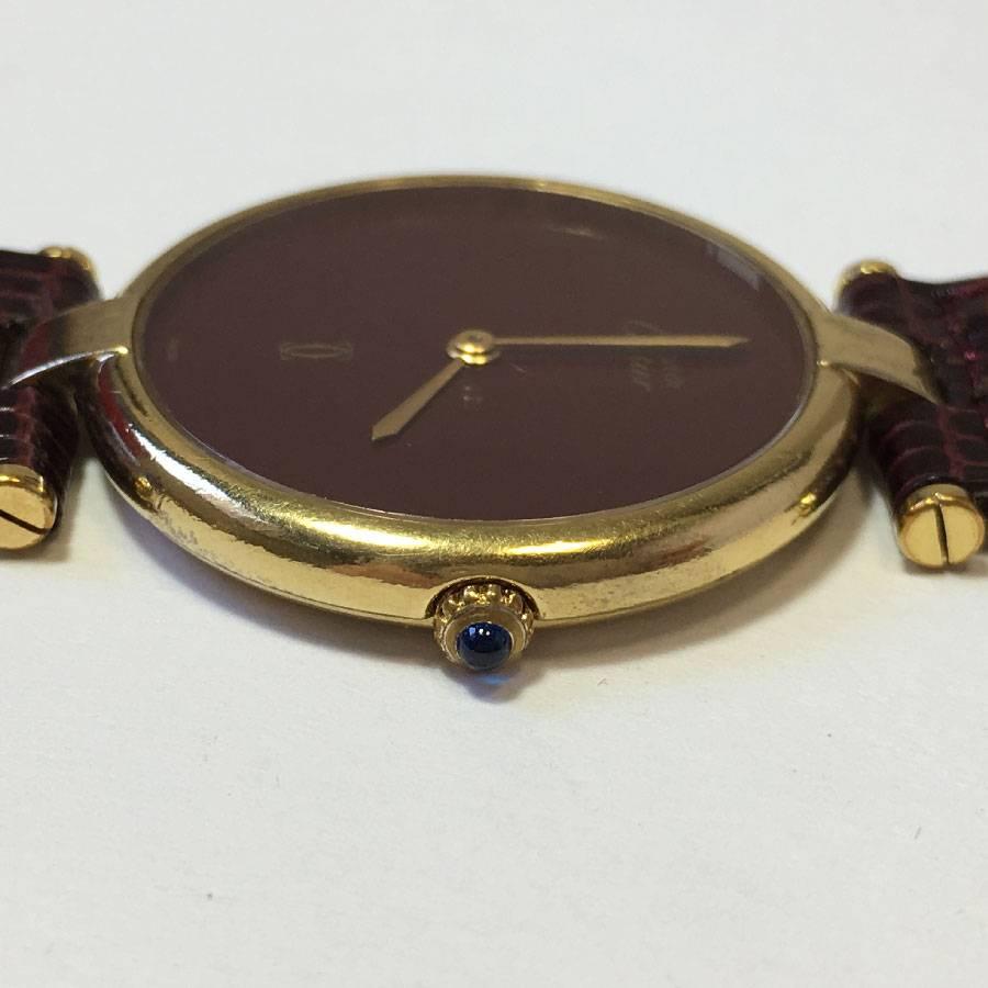 CARTIER 'Must' Watch with a Burgundy Dial and Leather Strap In Good Condition In Paris, FR