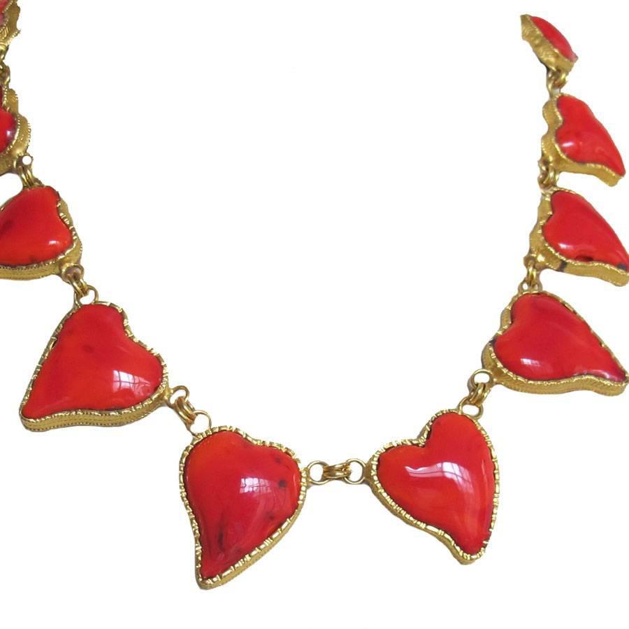 Marguerite de Valois "Heart" Necklace in Red Molten Glass For Sale
