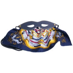 HERMES Mask in Silk Scarf and Blue Leather