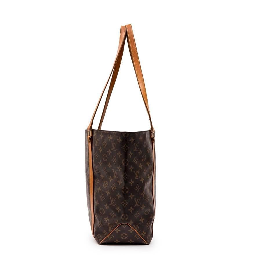 Black LOUIS VUITTON Vintage Tote Bag in Brown Canvas and Natural Leather