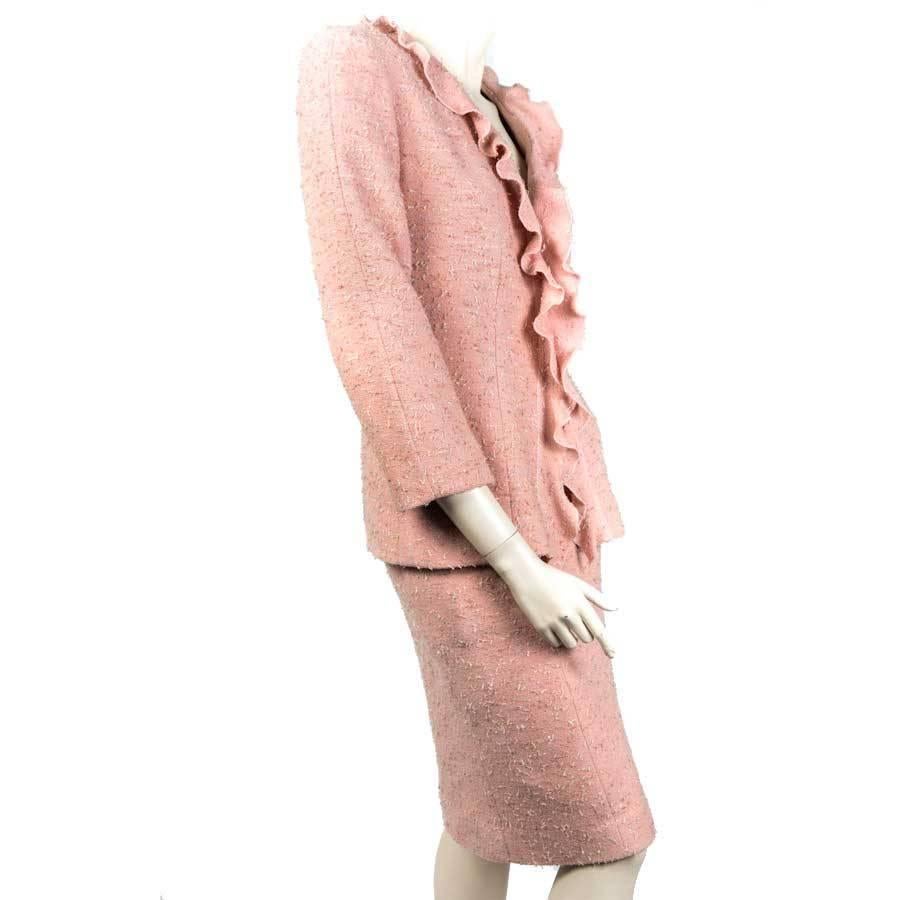 Orange Chanel Skirt Suit in Pink Powder Wool  
