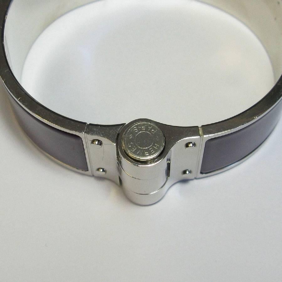 Hermès Hinged Cuff Bracelet in Palladium Plated Brass and Purple Enamel 1