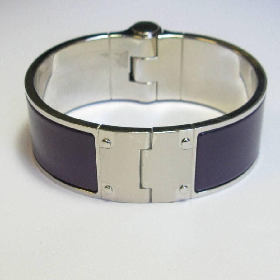 Hermès Hinged Cuff Bracelet in Palladium Plated Brass and Purple Enamel 2