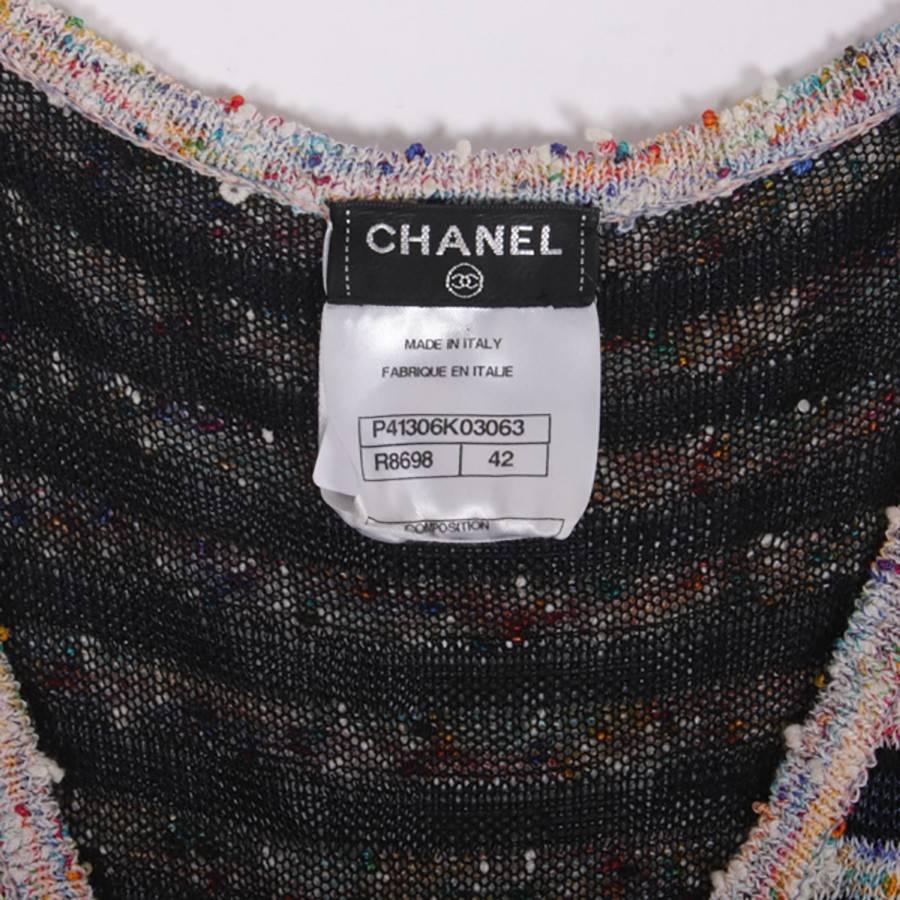 Women's Chanel Sleeveless Knit Dress in Multicolored and Night-Blue Fabric 