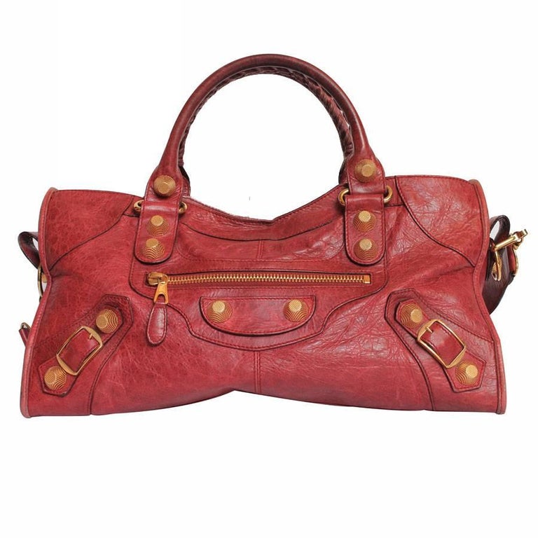 Balenciaga "City" Bag in Red Aged Leather For Sale at 1stDibs