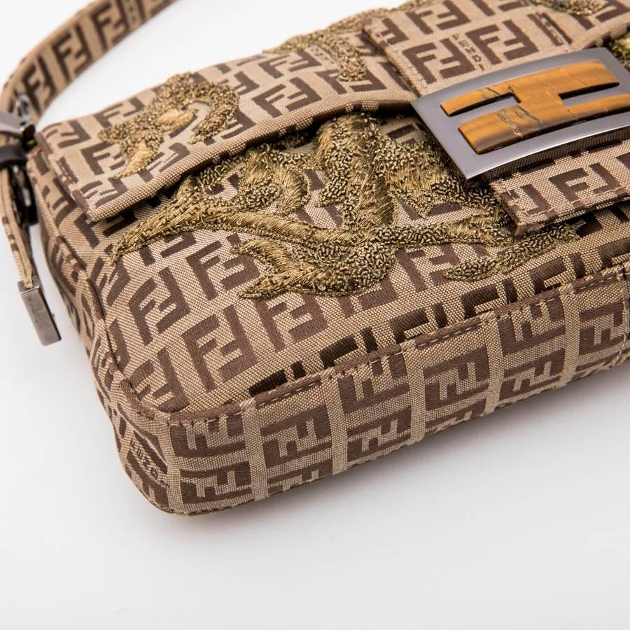 Fendi Baguette Bag in Brown Monogram Canvas with Gold Thread Embroidery 1