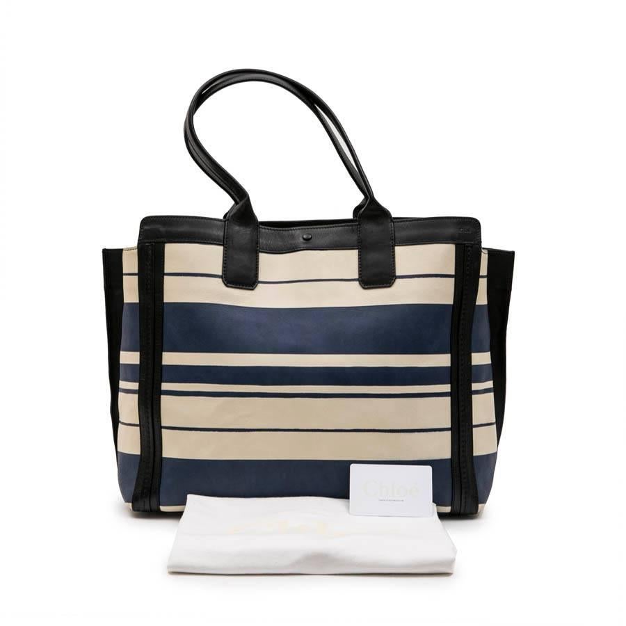 Chloe Bag in White and Blue Striped Leather with Black Borders For Sale 4