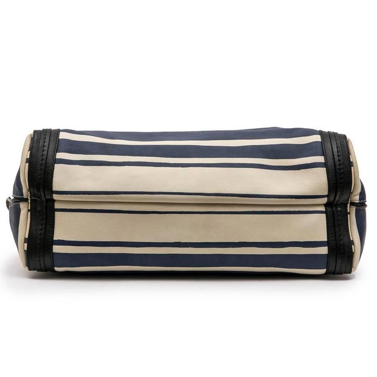 Chloe Bag in White and Blue Striped Leather with Black Borders For Sale ...