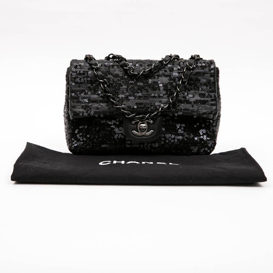 CHANEL Timeless Bag in Black Lambskin Leather and Sequin 9