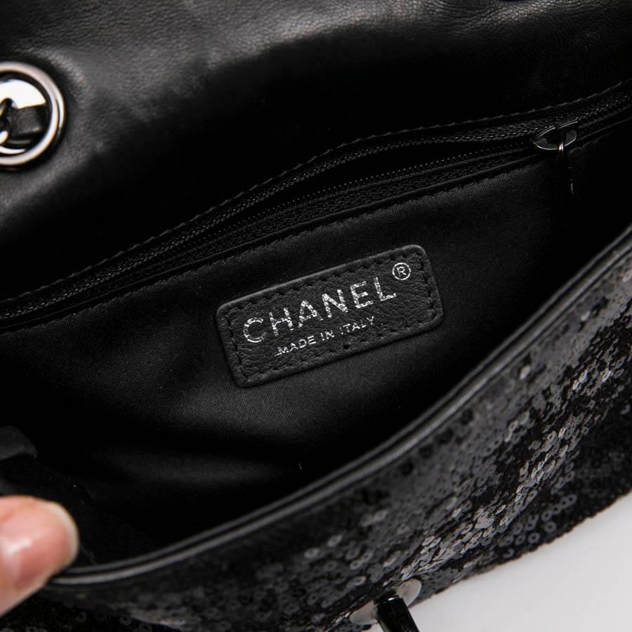 CHANEL Timeless Bag in Black Lambskin Leather and Sequin 6