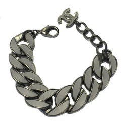 Chanel Pearl Gray Silver Mesh Metal Chain Bracelet
