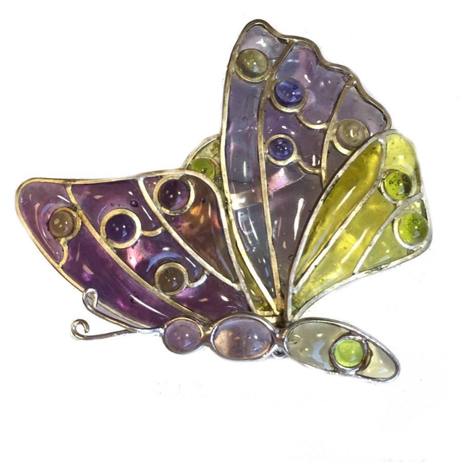 Louis Vuitton Butterfly Brooch in Multicolored Molten Glass and Silver Metal