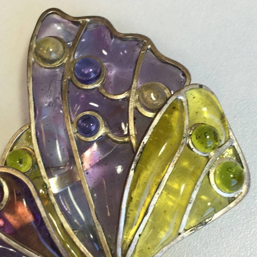 Louis Vuitton Butterfly Brooch in Multicolored Molten Glass and Silver Metal In Good Condition In Paris, FR