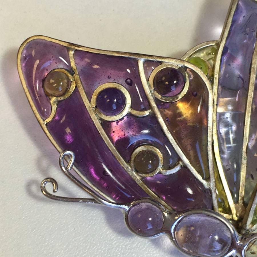 Women's Louis Vuitton Butterfly Brooch in Multicolored Molten Glass and Silver Metal
