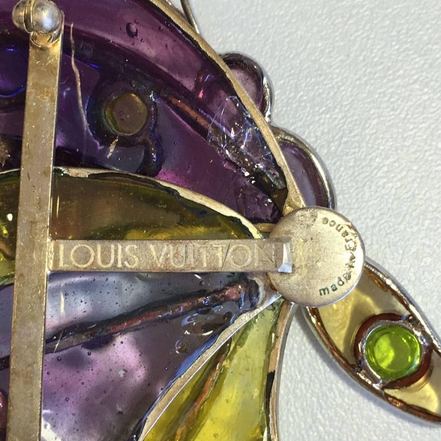 Louis Vuitton Butterfly Brooch in Multicolored Molten Glass and Silver Metal 1