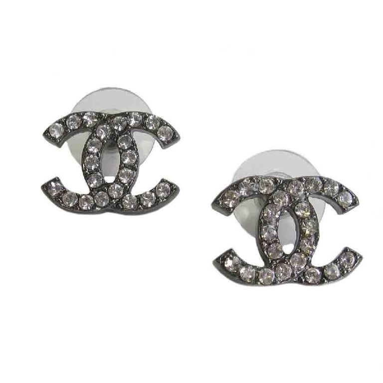 CHANEL Ruthenium Bead CC Drop Earrings Black 417368