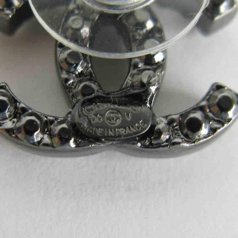 CHANEL CC Stud Earrings in Ruthenium and Rhinestones at 1stDibs
