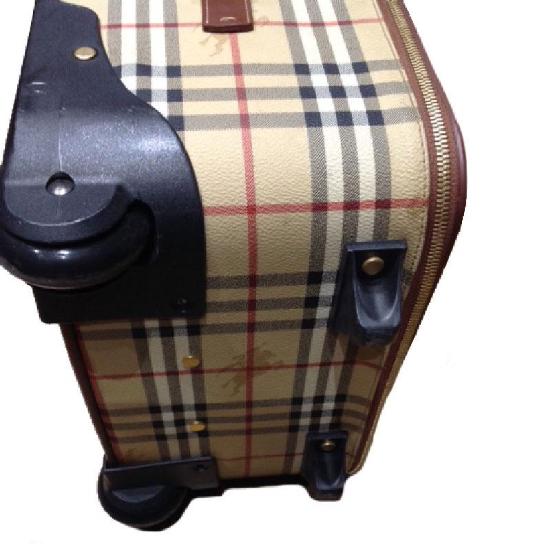 Black BURBERRY Small Suitcase in original Haymarket Check Canvas