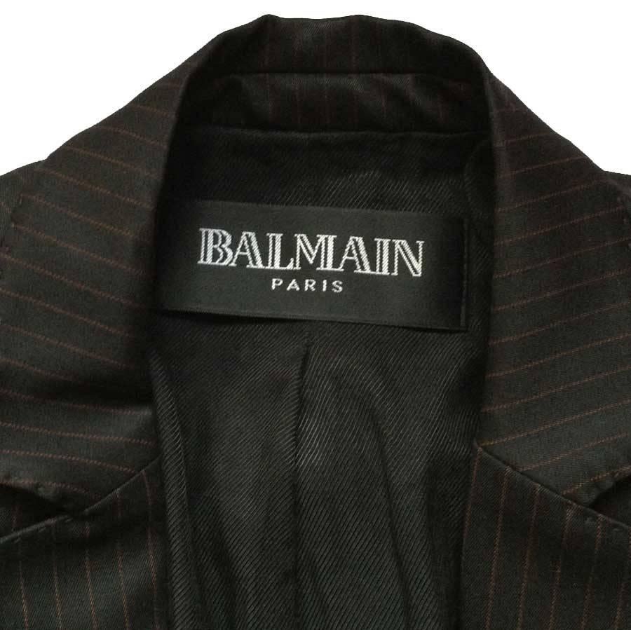 BALMAIN Blazer in Black Wool with Fine Red Stripes Size 40FR 2